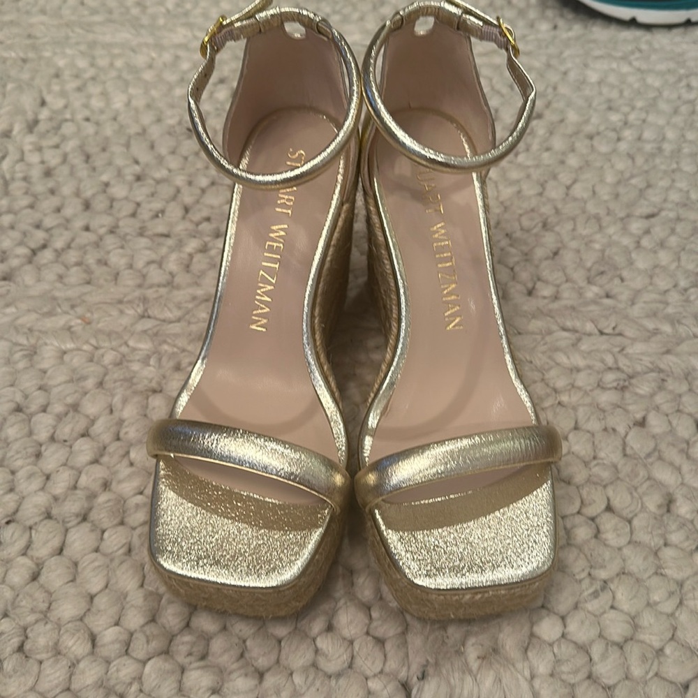 Stuart Weitzman Nudist Square Toe Espadrille Wedge Sandal